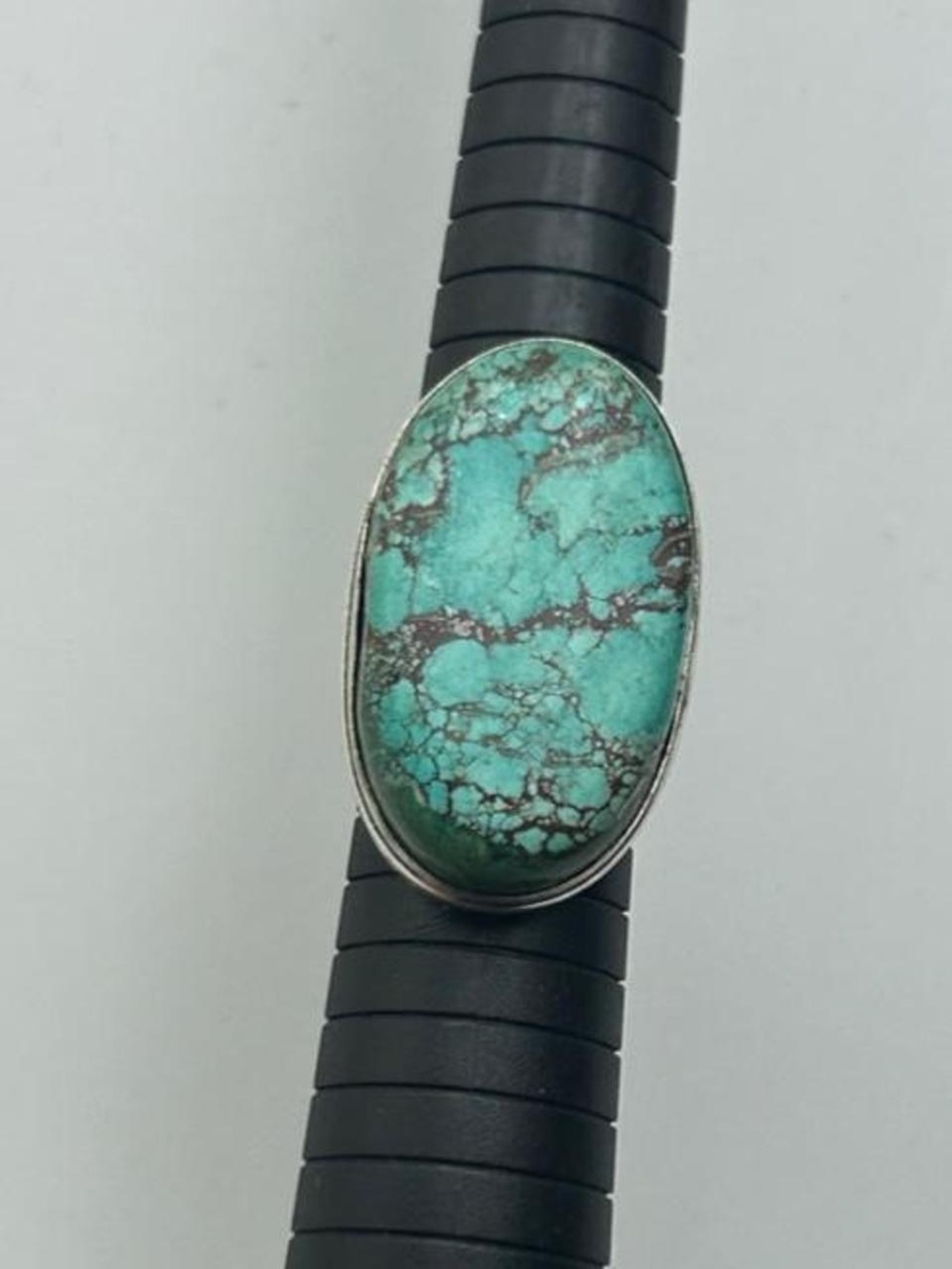 925 Silver Oval Turquoise Statement Ring in Blue-Green